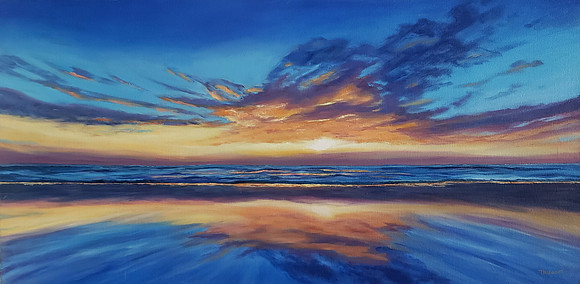 Ocean sunset reflecation  18" x 36" -$400